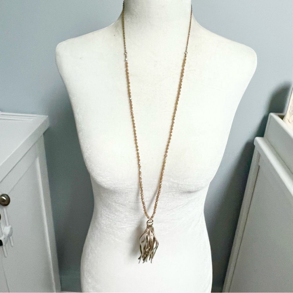 New Long Rose Gold Tassel Boho Beaded Necklace